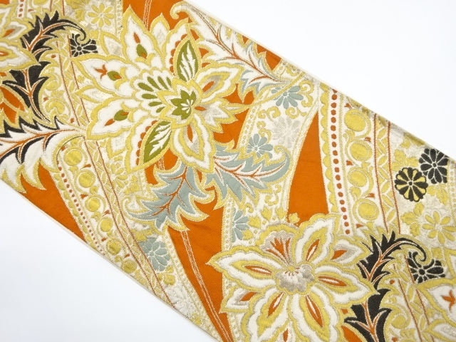 JAPANESE KIMONO / ANTIQUE FUKURO OBI / WOVEN CHINESE FLOWER